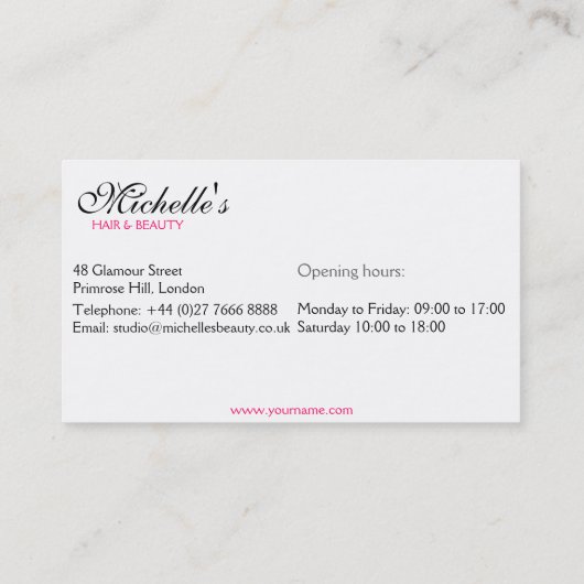 Moderne roze zwarte mode meisje met bril visitekaartje (Achterkant)