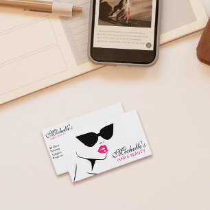 Moderne roze zwarte mode meisje met bril visitekaartje