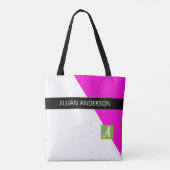 Moderne Roze Zwarte Monogram Tote Bag (Achterkant)