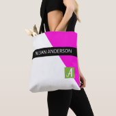 Moderne Roze Zwarte Monogram Tote Bag (Dichtbij)