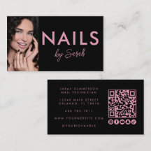 Moderne roze zwarte nagelsalon QR-code foto