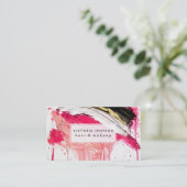 Moderne roze zwarte penseelpenselen visitekaartje (Staand voorkant)