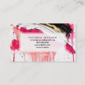 Moderne roze zwarte penseelpenselen visitekaartje (Achterkant)
