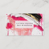 Moderne roze zwarte penseelpenselen visitekaartje (Voorkant)