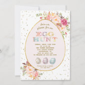 Moderne roze zwarte rode FloralGold Egg Hunt Pasen Kaart (Voorkant)