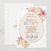 Moderne roze zwarte rode FloralGold Egg Hunt Pasen Kaart (Voorkant / Achterkant)