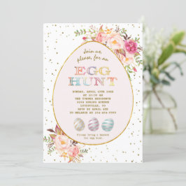 Moderne roze zwarte rode FloralGold Egg Hunt Pasen Kaart