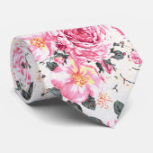 Moderne  roze zwarte rozen floreel patroon stropdas (Opgerold)