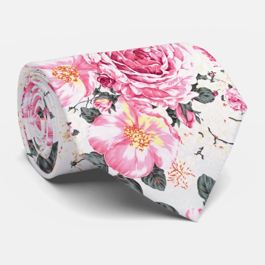 Moderne  roze zwarte rozen floreel patroon stropdas (Opgerold)