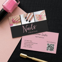 Moderne Roze Zwarte Script 3 Foto Nagel QR Code