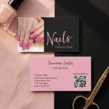 Moderne Roze Zwarte Script Foto Nagel Kunstenaar Q