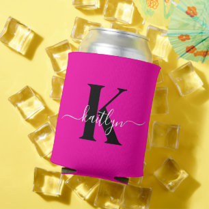 Moderne Roze Zwarte Script Monogram Blikjeskoeler