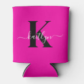 Moderne Roze Zwarte Script Monogram Blikjeskoeler (Voorkant)