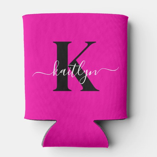 Moderne Roze Zwarte Script Monogram Blikjeskoeler (Achterkant)