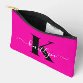 Moderne Roze Zwarte Script Monogram Etui (Open)