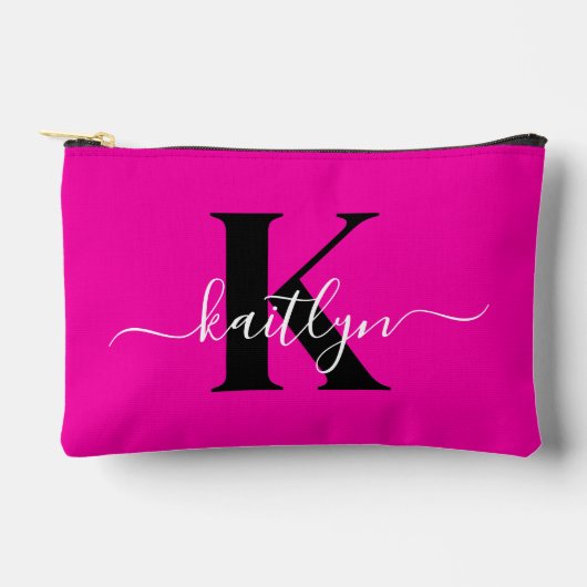 Moderne Roze Zwarte Script Monogram Etui (Voorkant)