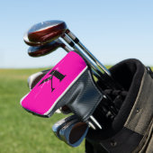 Moderne Roze Zwarte Script Monogram Golfheadcover (Insitu)