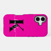 Moderne Roze Zwarte Script Monogram iPhone 16 Hoesje (Achterkant horizontaal)