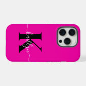 Moderne Roze Zwarte Script Monogram iPhone Hoesje (Achterkant horizontaal)
