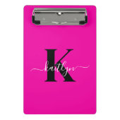 Moderne Roze Zwarte Script Monogram Mini Klembord (Voorkant)