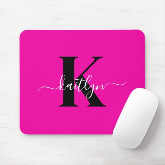 Moderne Roze Zwarte Script Monogram Muismat (Met muis)