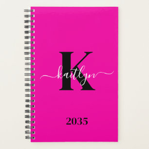 Moderne Roze Zwarte Script Monogram Planner