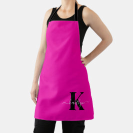 Moderne Roze Zwarte Script Monogram Schort