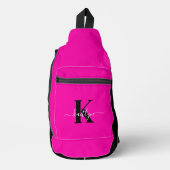 Moderne Roze Zwarte Script Monogram Sling Bag (Voorkant)