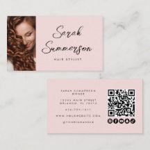 Moderne Roze Zwarte Script QR Code Haarstylist