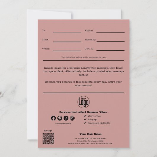 Moderne Roze Zwarte Stylist Juni Cadeaubon (Achterkant)