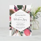 Moderne roze zwarte tropische quinceanera kaart (Staand voorkant)