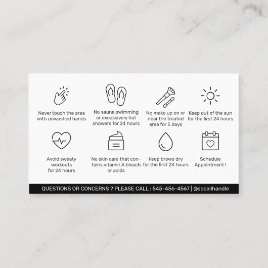 Moderne roze zwenkbrauwen Aftercare PMU Brow Instr Visitekaartje (Achterkant)