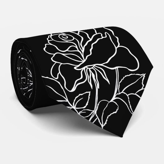 Moderne Rozen bruiloft in zwarte en witte tuin Stropdas (Opgerold)
