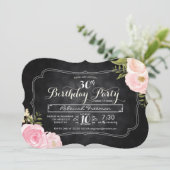 Moderne Rozen Chalkboard Birthday Party Kaart (Staand voorkant)