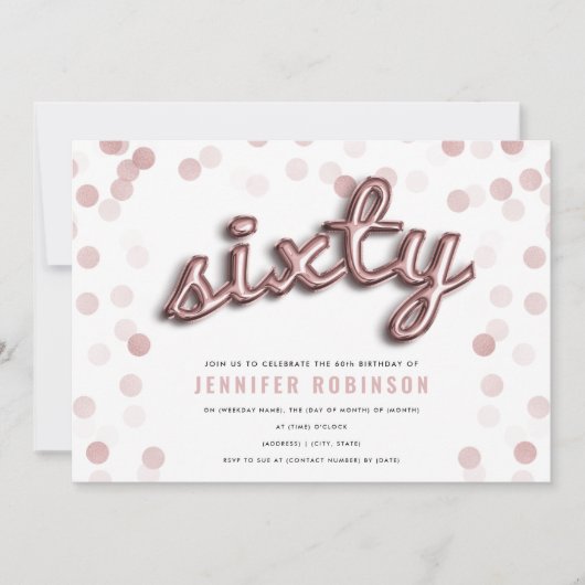 Moderne Rozen gouden ballonnen glitter 60e verjaar Kaart (Voorkant)