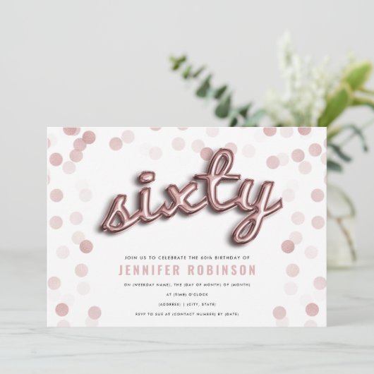 Moderne Rozen gouden ballonnen glitter 60e verjaar Kaart (Staand voorkant)