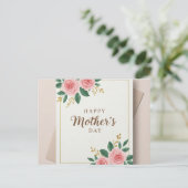 Moderne Rozen Moederdag-Kaart met gouddetail Feestdagenkaart (Staand voorkant)