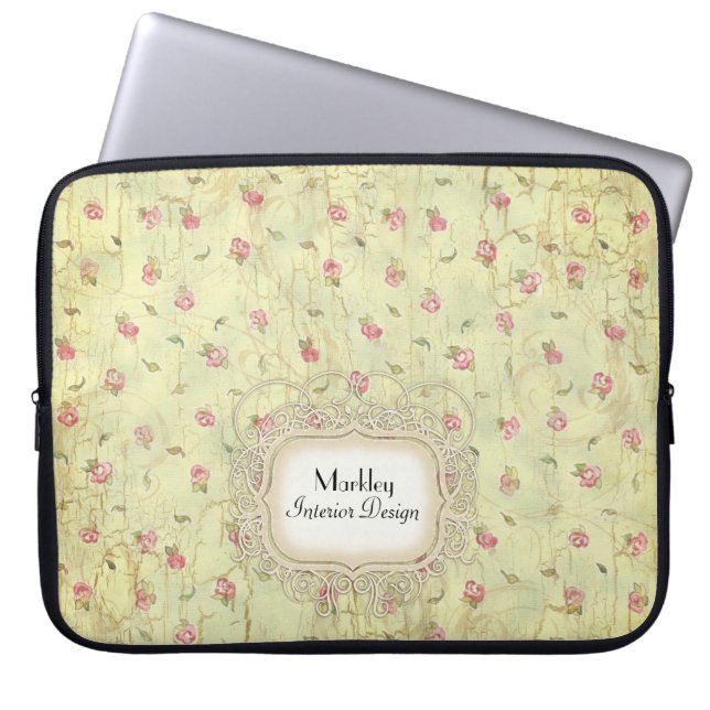 Moderne  Rozen Tea Sined Aged Crackle Laptop Sleeve (Voorkant)