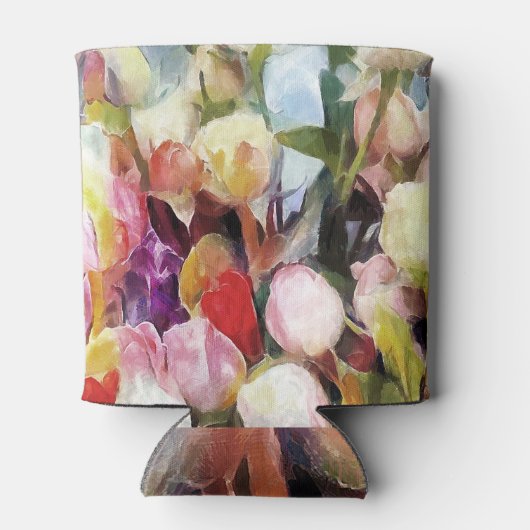 Moderne Rozen Tulpen Boeket: Abstract olieverfschi Blikjeskoeler (Achterkant)