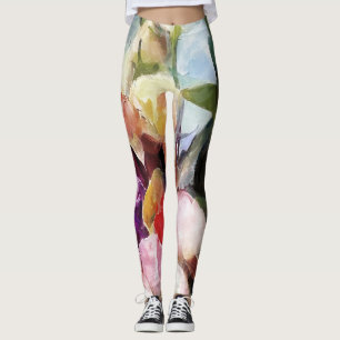 Moderne Rozen Tulpen Boeket: Abstract olieverfschi Leggings