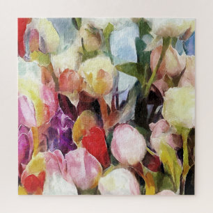Moderne Rozen Tulpen Boeket: Abstract olieverfschi Legpuzzel