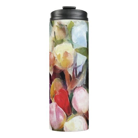 Moderne Rozen Tulpen Boeket: Abstract olieverfschi Thermosbeker (Voorkant)