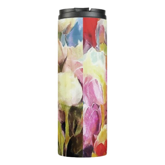 Moderne Rozen Tulpen Boeket: Abstract olieverfschi Thermosbeker (Achterkant)