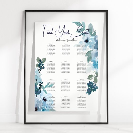 Moderne Rozen voor pasta-blauw Waterverf Poster