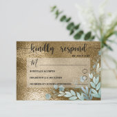 Moderne RSVP Black & Gold Foliage Wedding (Staand voorkant)