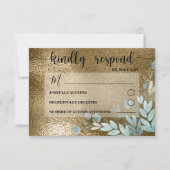 Moderne RSVP Black & Gold Foliage Wedding Kaartje (Voorkant)