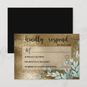Moderne RSVP Black & Gold Foliage Wedding Kaartje (Voorkant / Achterkant)