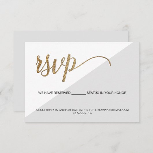 Moderne RSVP grijs Goud Geen mailing Gereserveerde Kaart (Voorkant / Achterkant)