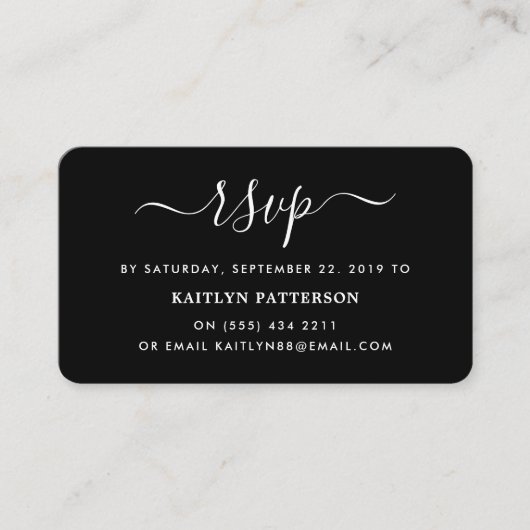 Moderne RSVP in zwart-wit en eenvoudig script Informatiekaartje (Voorkant)