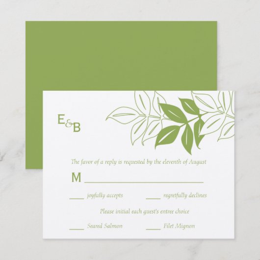 Moderne RSVP-kaart met bladeren - selderij RSVP Kaartje (Voorkant / Achterkant)